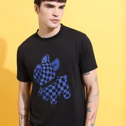HIGHLANDER Men Black & Blue Printed Round Neck T-shirt-image-47