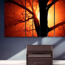 Casperme 6 Pieces Brown & Orange Modern Art Grill Frame Wooden Painting Wall Art-picture-14