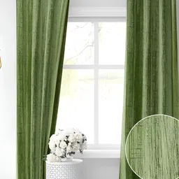 RIDHAAN Green Textured Room Darkening Window Curtain-picture-36
