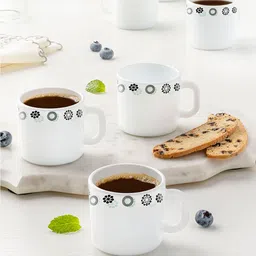 Larah by BOROSIL White & Black Printed Opalware Glossy Mugs Set of Cups and Mugs-picture-20
