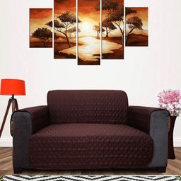 DREAM CARE Coffee Brown & Beige Quilted Reversible 2 Seater Sofa Cover With Pockets-picture-24