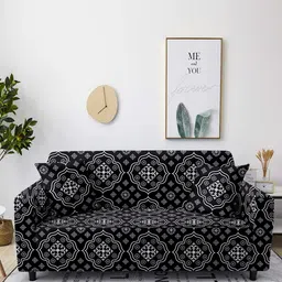Aura Black & White Ethnic Motif Printed 3-Seater Sofa Cover-image-57