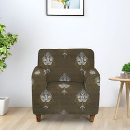 Aura Brown & White Printed Stretchable One Seater Sofa Cover-picture-18