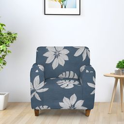 Aura Grey & White Printed Sofa Stretchable One Seater Cover With Arms-picture-3
