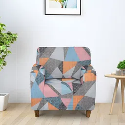 Aura Blue & Pink Printed Stretchable One Seater Sofa Cover-image-70