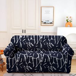 Aura Black & White Printed Stretchable 2 Seater Sofa Cover With Arms-picture-4
