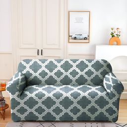 Aura Green & White Stretchable Printed 2 Seater Sofa Cover-picture-6