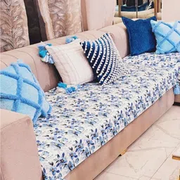 THROWPILLOW Blue & White Printed Polyester 1 Piece Sofa Cover-image-81