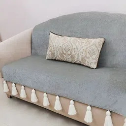 THROWPILLOW Grey & Off White Anti Slip Tassels Sofa Cover-picture-15