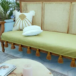 THROWPILLOW Olive Green & Gold-Toned Anti Slip Tassels 4 Seater Sofa Cover-picture-17