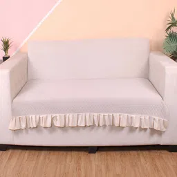 STITCHNEST Beige Self Design 1 Seater Sofa Cover-image-23