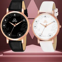 Septem Women Set of 2 Leather Straps Analogue Watch SP-146.Black-White-Septem-picture-17