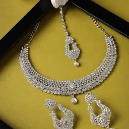 Sukkhi Rhodium Plated AD Studded Choker Necklace Jewellery Set-picture-26
