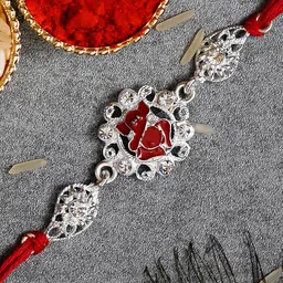 eCraftIndia Red & Silver Stone Studded Lord Ganesh Rakhi With Roli Chawal-picture-22