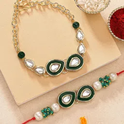 KARATCART Set of 2 Gold Plated Bhaiya Bhabhi Rakhi Combo with Roli & Chawal-picture-11