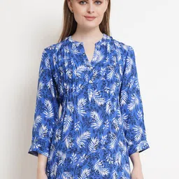 IX IMPRESSION Blue & White Floral Print Longline Top-picture-4