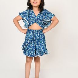 LIL DRAMA Girls Floral Printed V-Neck Top with Skirt-picture-9