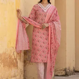 Varanga Ethnic Motifs Printed Regular Mirror Work Kurta with Trousers & With Dupatta-image-24