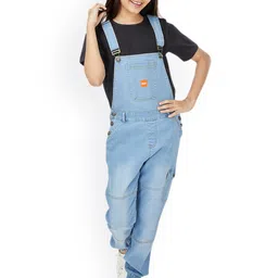 Olele Girls Full Length Denim Cotton Dungaree-image-4