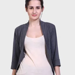 TEEMOODS Women Charcoal Monochrome Shrug-image-54