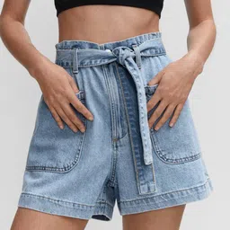 MANGO Women Belted Washed High-Rise Denim Shorts-picture-15