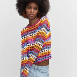 MANGO Women Striped Crochet Pullover-picture-33