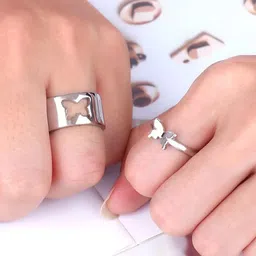 Jewels Galaxy Set Of 2 Silver Plated Butterfly-Themed Finger Rings-picture-40