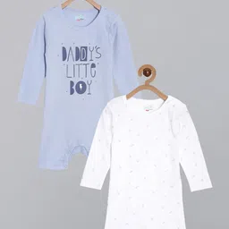 Broon Infant Boys Pack Of 2 Blue and White Printed Pure Organic Cotton Rompers-picture-17