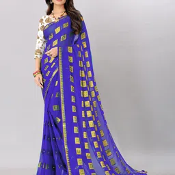 Rhey Geometric Printed Beads and Stones Pure Chiffon Saree-picture-26