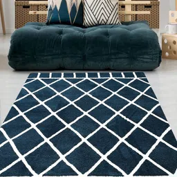 Saral Home Teal & White Printed No Shredding Cotton Carpet image 1