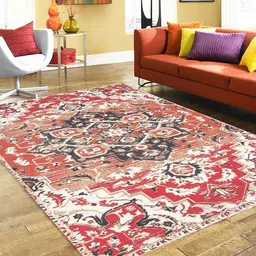 BLANC9 Black & Red Ethnic Motifs Patterned 800 GSM Cotton Carpets-image-40