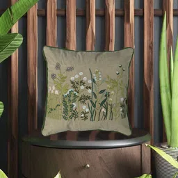 SHADES of LIFE Beige & Green 2 Pieces Floral Embroidered Cotton Square Cushion Covers-picture-36