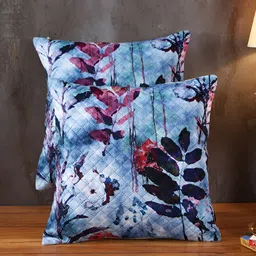 Soumya Blue & Pink 2 Pcs Floral Square Cushion Covers-image-31