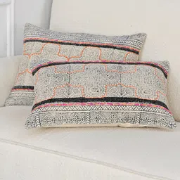 Art Avenue Black & White Self Design Cotton Rectangle Cushion Cover-image-99