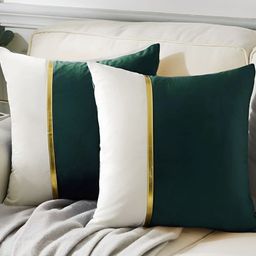 AEROHAVEN Green & White 2 Pieces Colourblocked Reversible Square Cushion Covers-picture-0