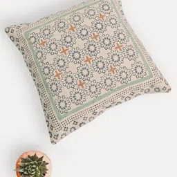 Art Avenue Blue & Green Ethnic Motifs Embroidered Square Cotton Cushion Cover-image-2
