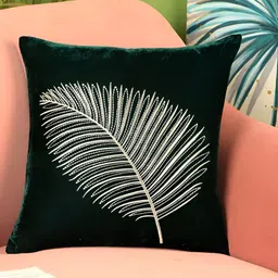 Decoghar Green & White Floral Embroidered Square Cushion Cover-picture-15