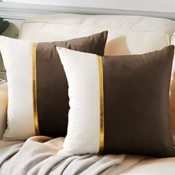 AEROHAVEN Brown & White 2 Pieces Colourblocked Reversible Square Cushion Covers-picture-40