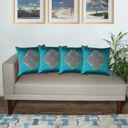 ZEBA Teal & Red 4 Pieces Square Cushion Covers image 1