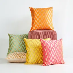Home Centre Orange & Red Set of 5 Geometric Square Cushion Covers-picture-29