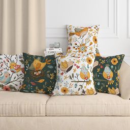 Aura Green & White 5 Pieces Floral Square Cushion Covers-picture-19
