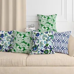 Aura Green & White 5 Pieces Floral Square Cushion Covers-picture-39