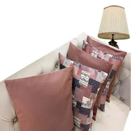 Good Vibes Pink & White 5 Pieces Ethnic Motifs Velvet Square Cushion Covers image 1
