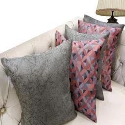 Good Vibes Pink & Grey 5 Pieces Geometric Velvet Square Cushion Covers image 1