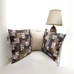 Good Vibes Brown & White 3 Pieces Ethnic Motifs Velvet Square Cushion Covers image 1