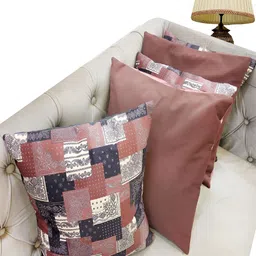 Good Vibes Pink & Blue 5 Pcs Printed Velvet Square Cushion Covers image 1