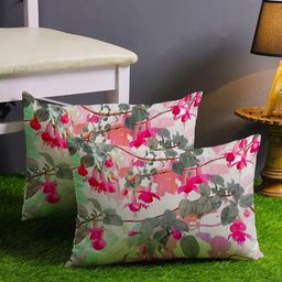 STITCHNEST Green & Pink Set of 2 Floral Rectangle Cushion Covers-picture-8