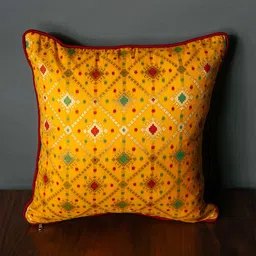 RoyalDeco Yellow & Red Geometric Brocade Square Cushion Covers-image-50