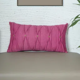 ZEBA Magenta Self Design Rectangle Cushion Cover image 1