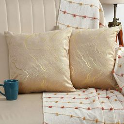 AEROHAVEN 2 Pcs Cream-Coloured & Gold-Toned Foil Printed Velvet Square Cushion Covers-picture-4